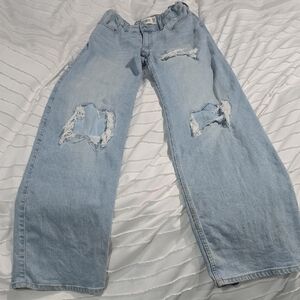Ambercrombie Kids High Rise, Wide Leg Distressed Lt Blue Jeans, Size 15/16 Long